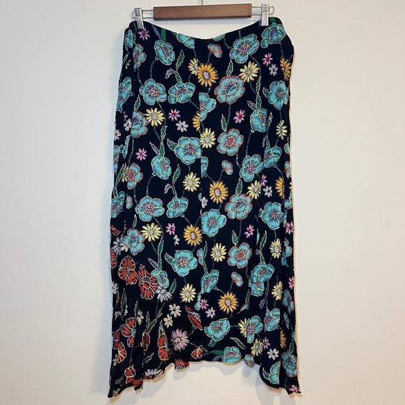 Chico's Design Dresses & Skirts - VTG Chico's Skirt Midi Pull On Black Floral Embroidered Beaded Size 2 (US Large)